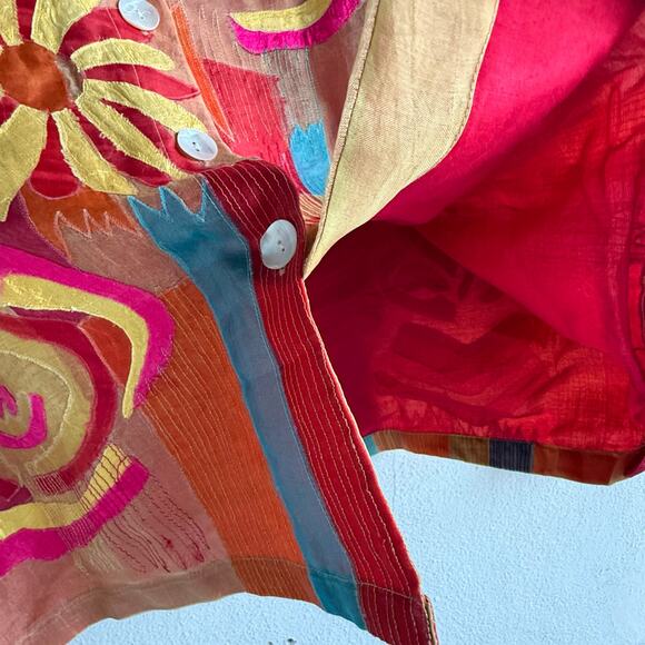 Vtg Silk Jacket Embroidered Boho Statement Blazer Colorful Maximalist Women's L - Picture 6 of 6